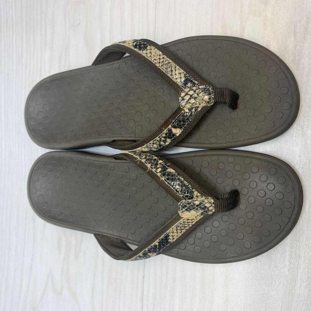 VIONIC 44Tide Snake Skin Sandals Orthopedic Size 10 Flip Flops Brown T-Strap - Picture 8 of 8